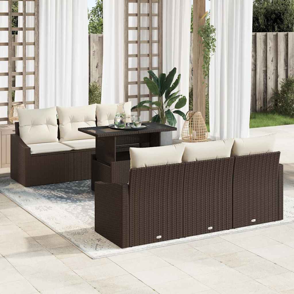 Garten-Sofa-Set mit Speicher 7 pcs Braun Poly Rattan